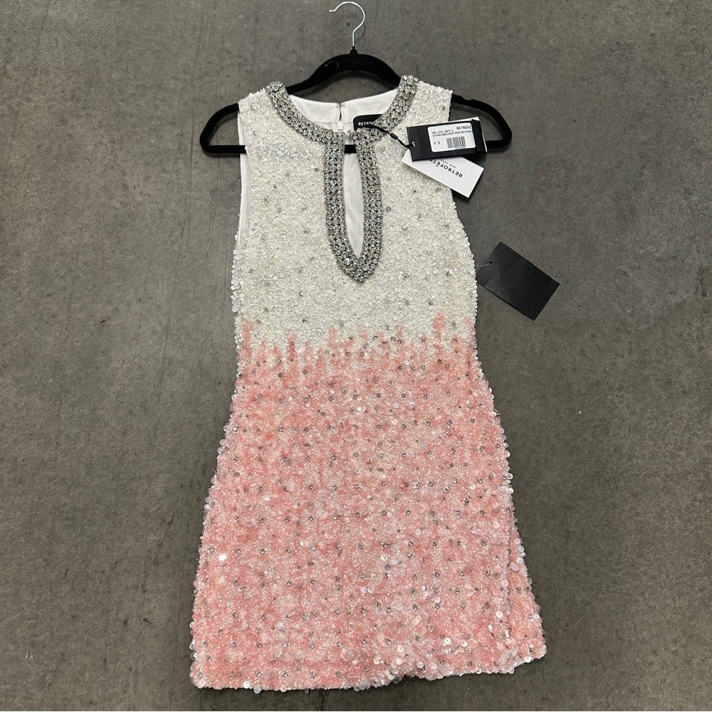 Retrofete Julianne Sequin Embellished Mini Dress in White Pink Small - Picture 3 of 3